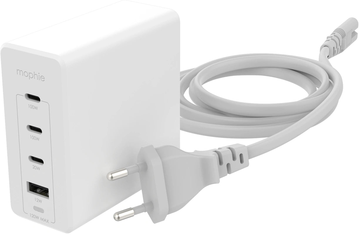 موفي محول حائط 3 USB-C + 1 USB-A 120W - أبيض