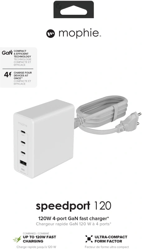 موفي محول حائط 3 USB-C + 1 USB-A 120W - أبيض