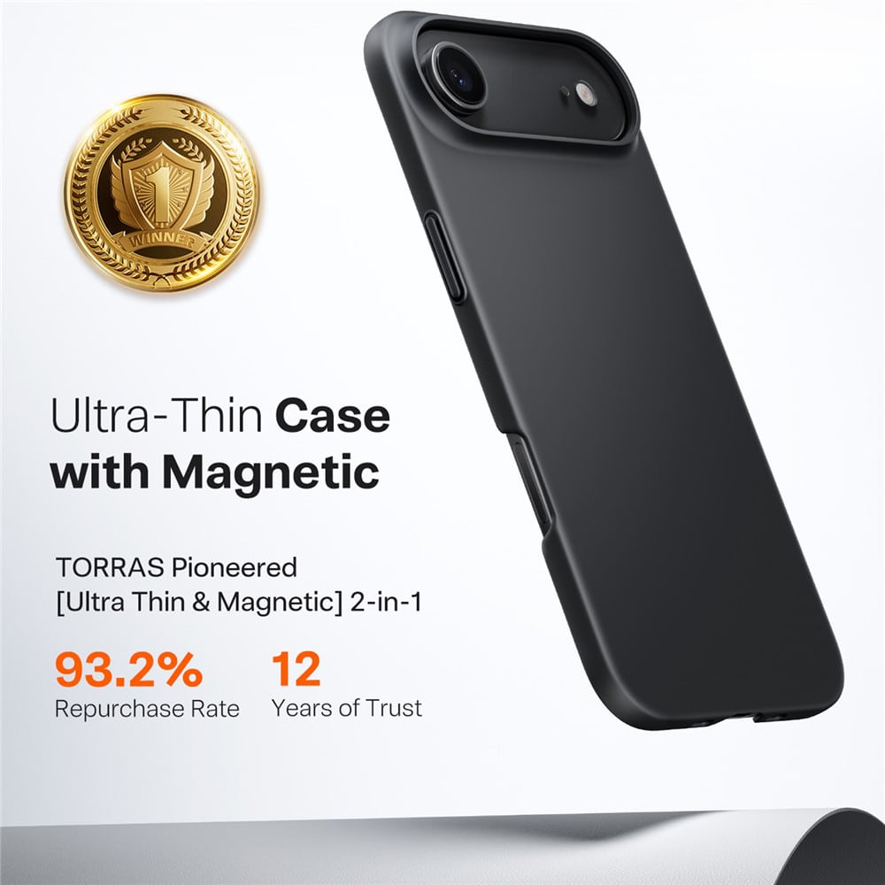 TORRAS SlimFit MagSafe Black Case for iPhone 17 Pro Max / 17 Pro / Air / 17