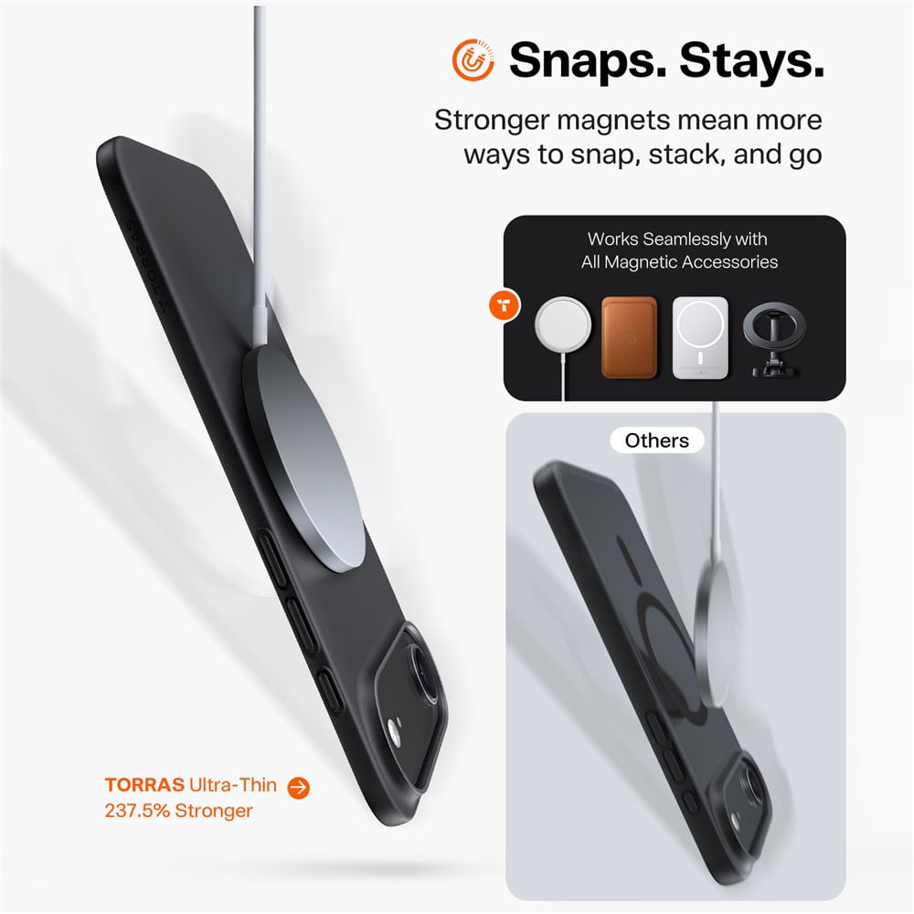 TORRAS SlimFit MagSafe Black Case for iPhone 17 Pro Max / 17 Pro / Air / 17