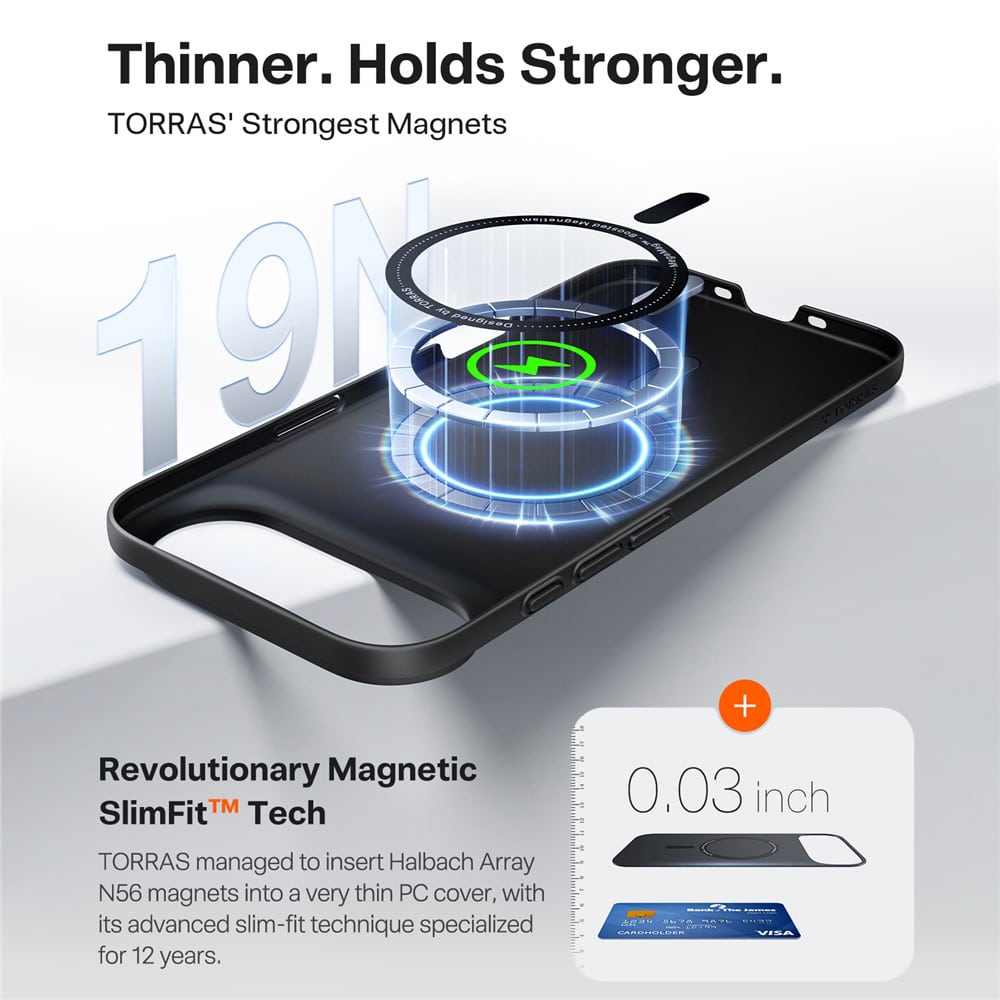 TORRAS SlimFit MagSafe Black Case for iPhone 17 Pro Max / 17 Pro / Air / 17