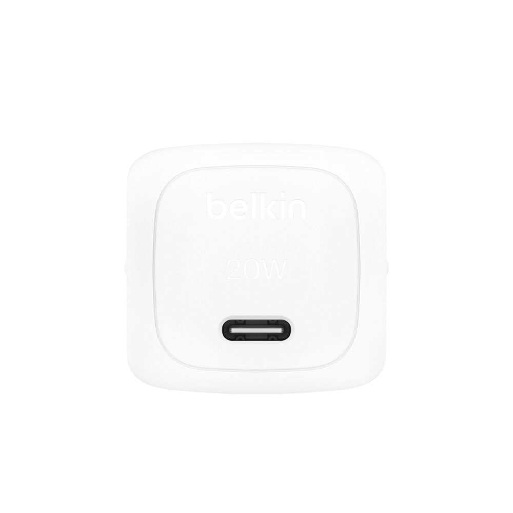 Belkin 20W USB-C wall charger 2-pin EU plug side view