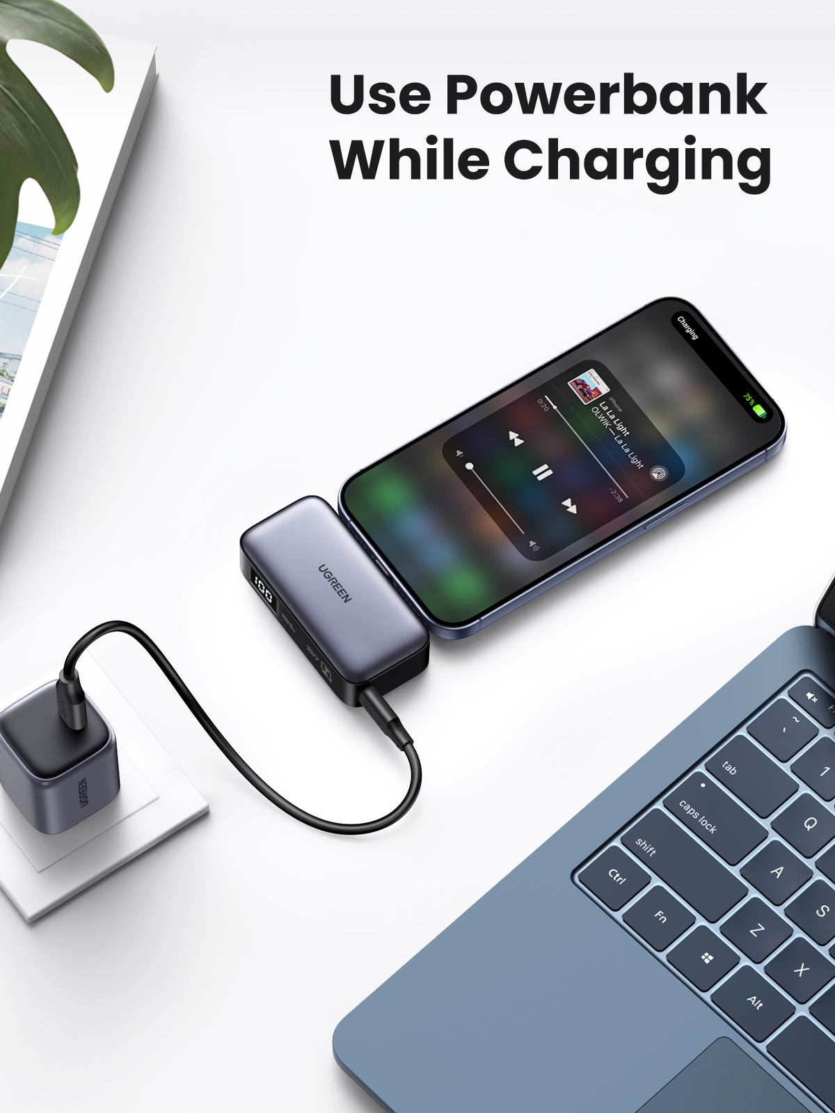 باور بانك UGREEN Nexode بسعة 5000mAh وقدرة 20W بموصل USB-C مدمج وشاشة LED