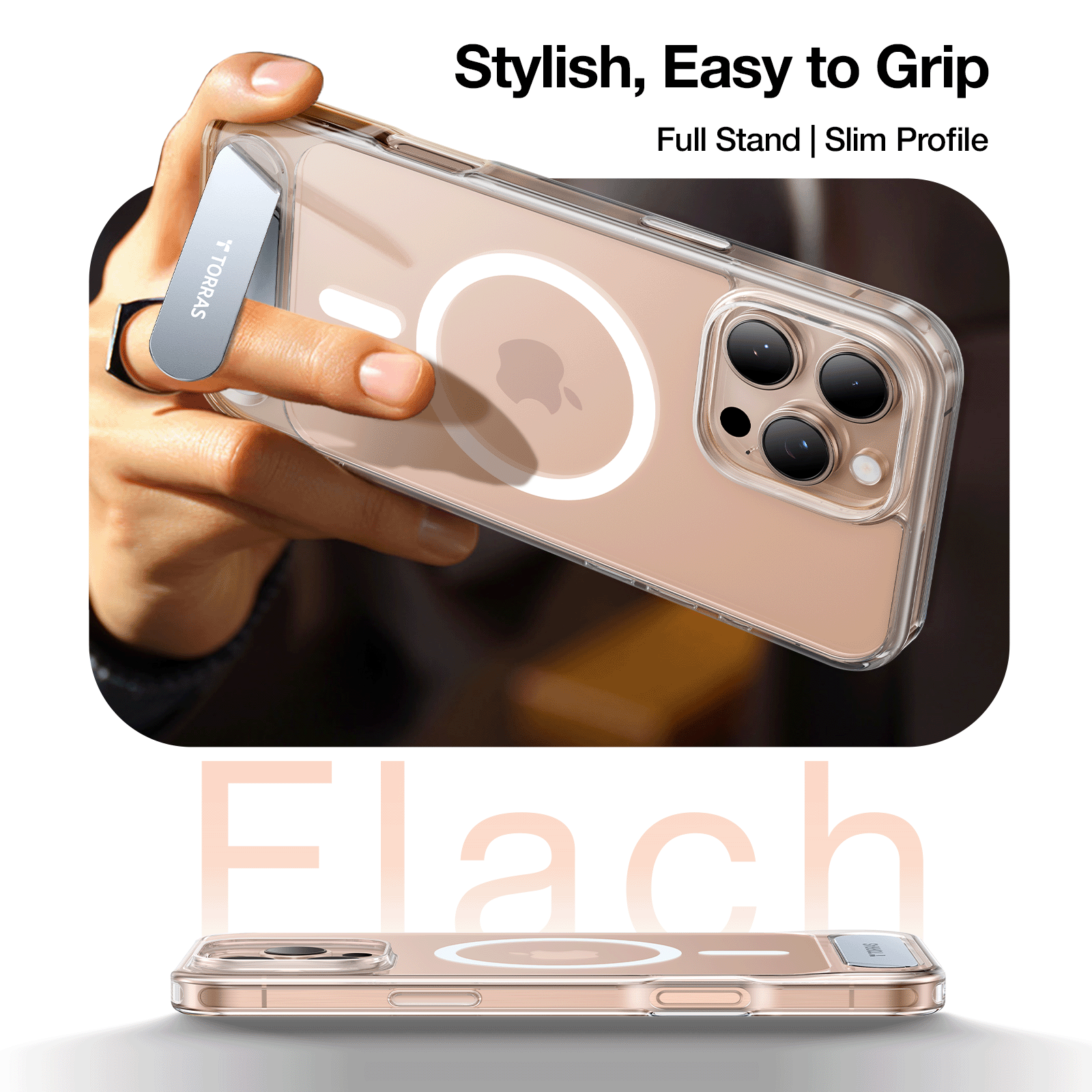 TORRAS Pstand Horizontal and Vertical Kickstand MagSafe Case for iPhone 16 Pro Max - Desert Gold