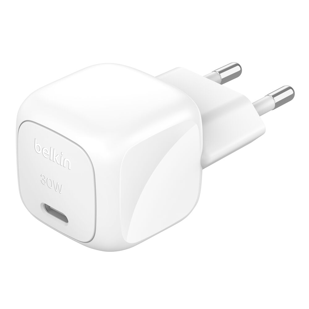 Belkin 30W USB-C wall charger quarter view EU plug
