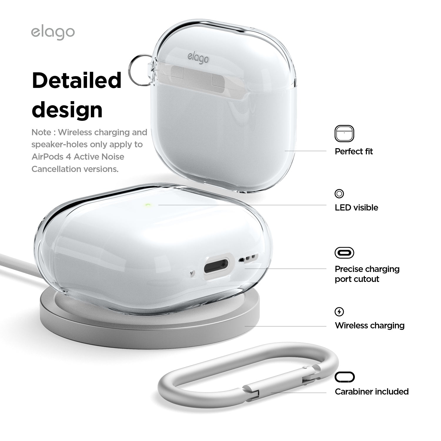 حافظة إيلاغو الشفافة لتعليق AirPods 4