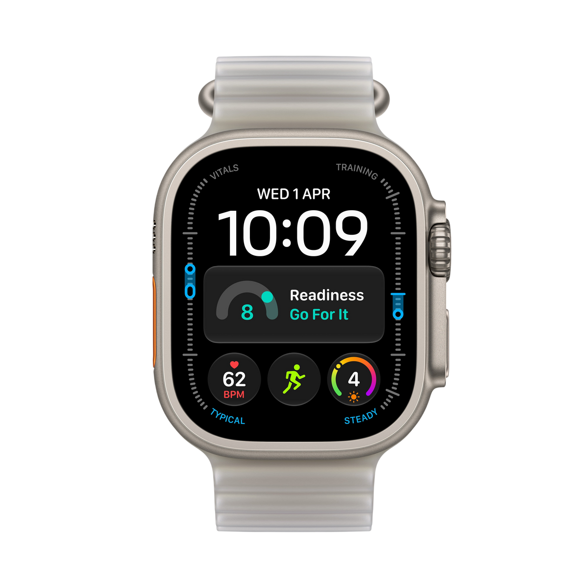 Apple Watch Ultra 4 - Natural Titanium 49mm with Translucent Gray Ocean Band #band_translucent-gray-ocean-band