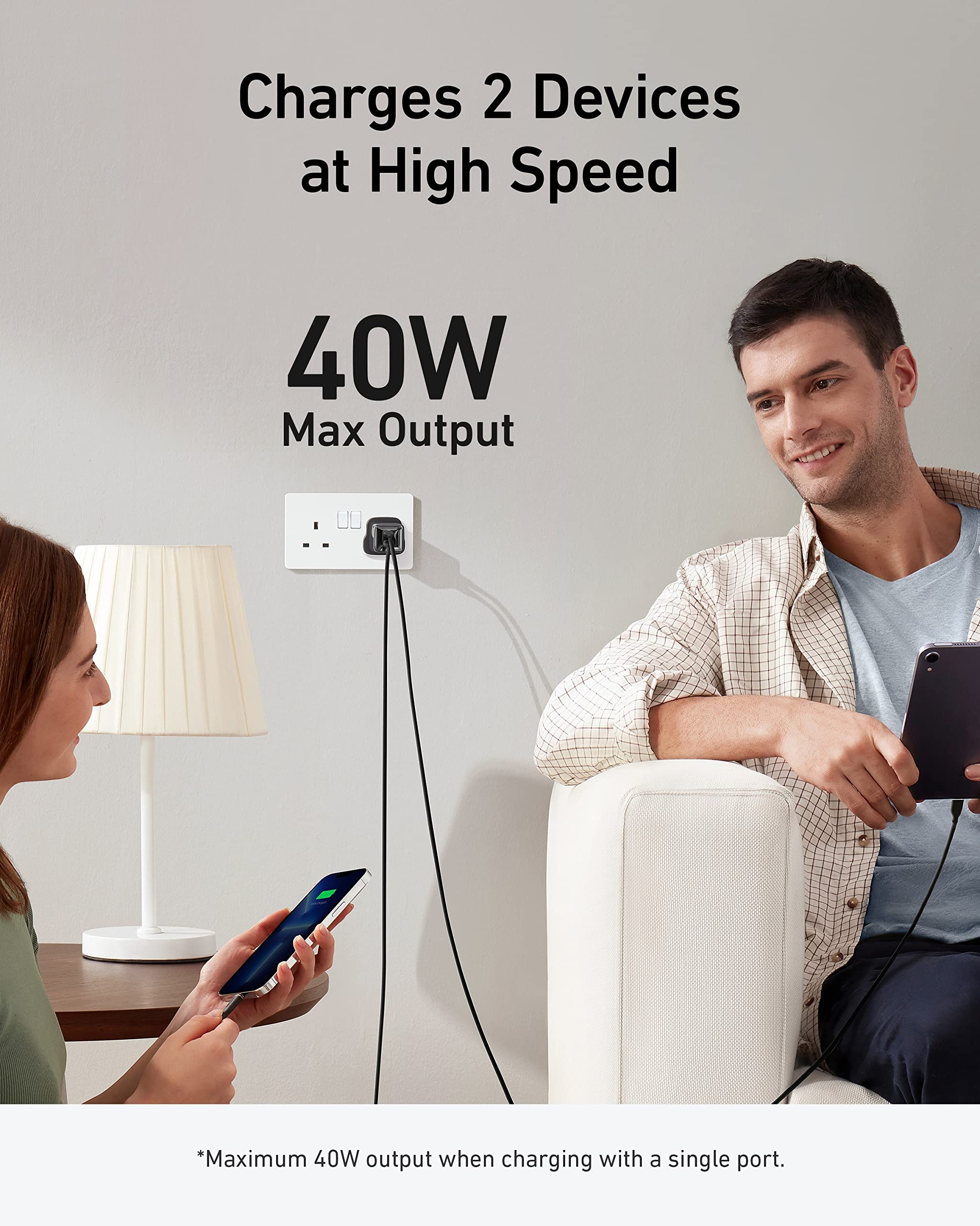 شاحن أنكر 521 (نانو برو) 40 واط منفذي USB-C مزدوجين