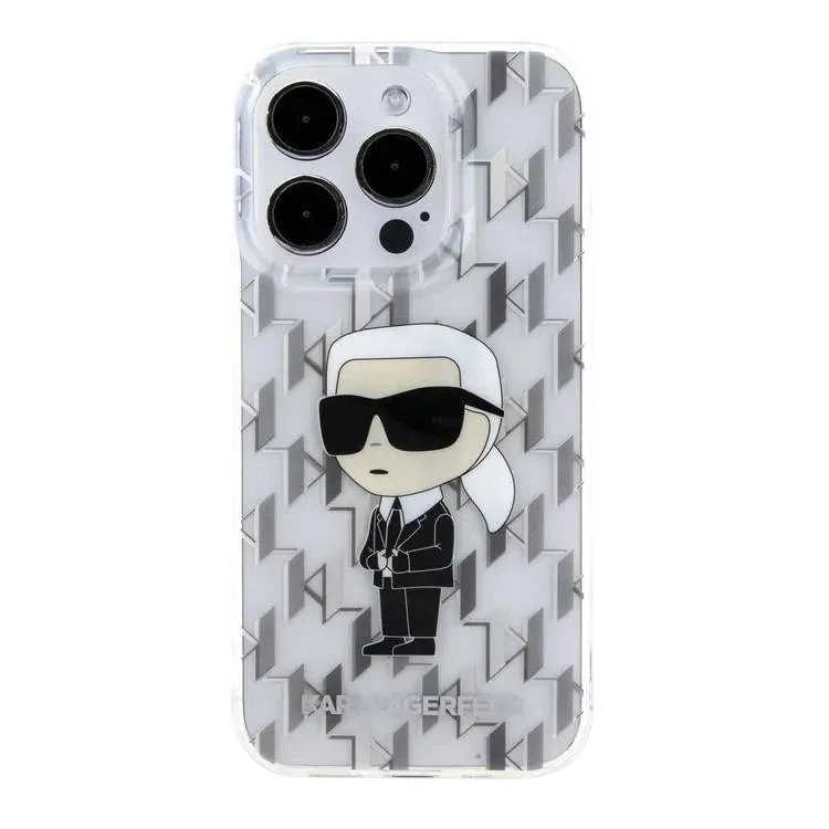 Karl Lagerfeld IML Hard Case with Ikonik Monogram for iPhone 16 Pro Max, Drop and Shock Absorption, Precise Cutouts for Ports and Buttons, Easy Snap-on Installation