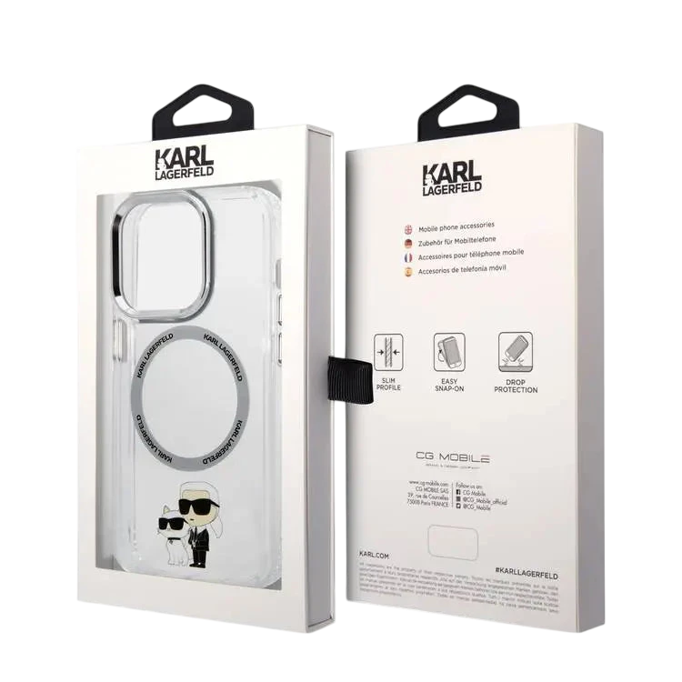 كارل لاغرفيلد ماغسيف IML معدن مخطط NFT كارل وشوبتت شعار شفاف آيفون 16 برو ماكس