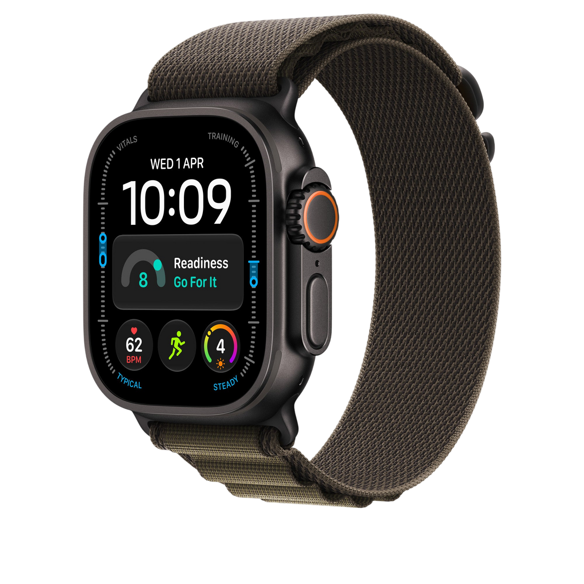 Apple Watch Ultra Alpine Loop (49mm) - Dark Olive (Black Titanium) - alternate view 1 #color_dark-olive