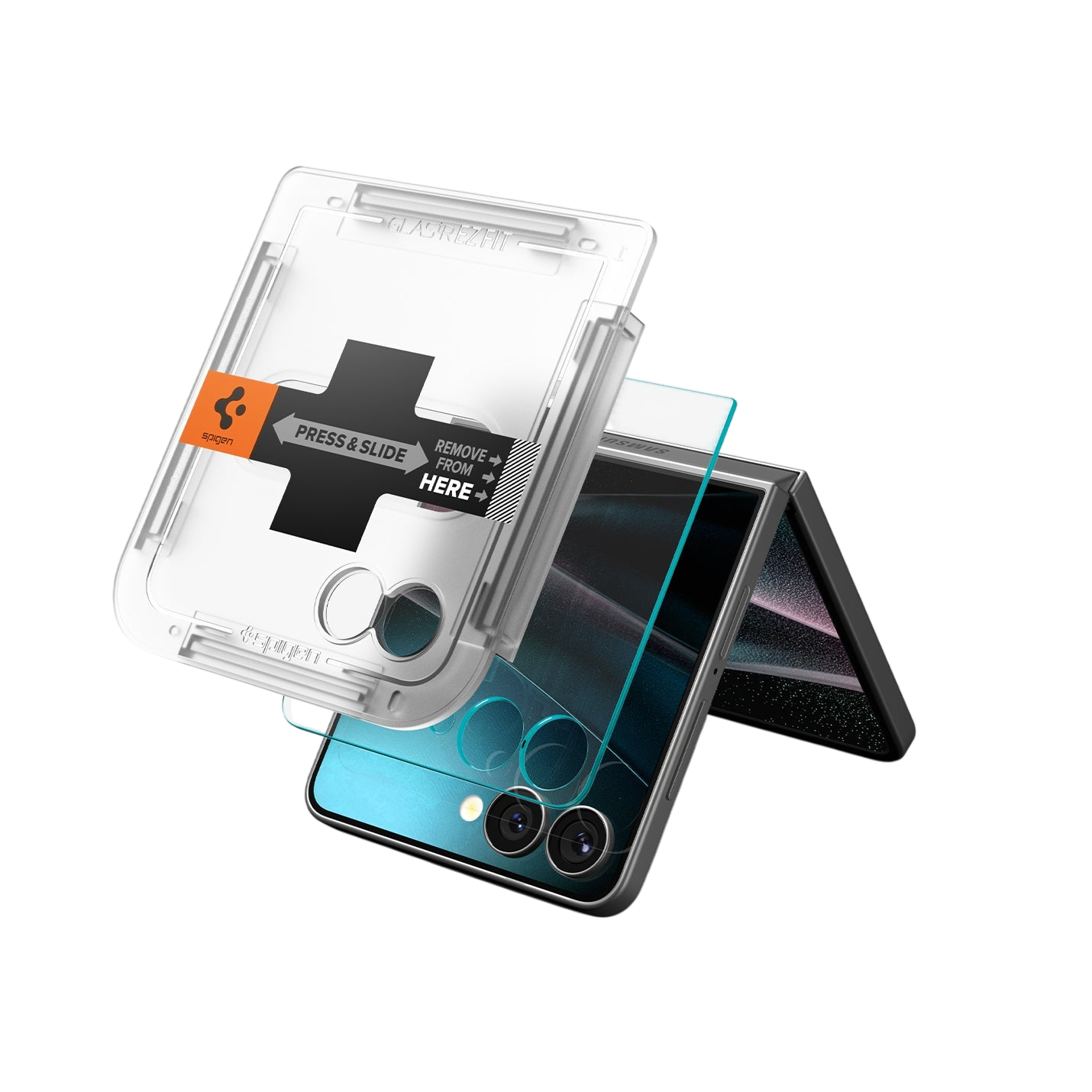حماية شاشة Spigen GLAS.tR EZ Fit لجهاز Samsung Galaxy Z Flip 7 - عبوة من 2