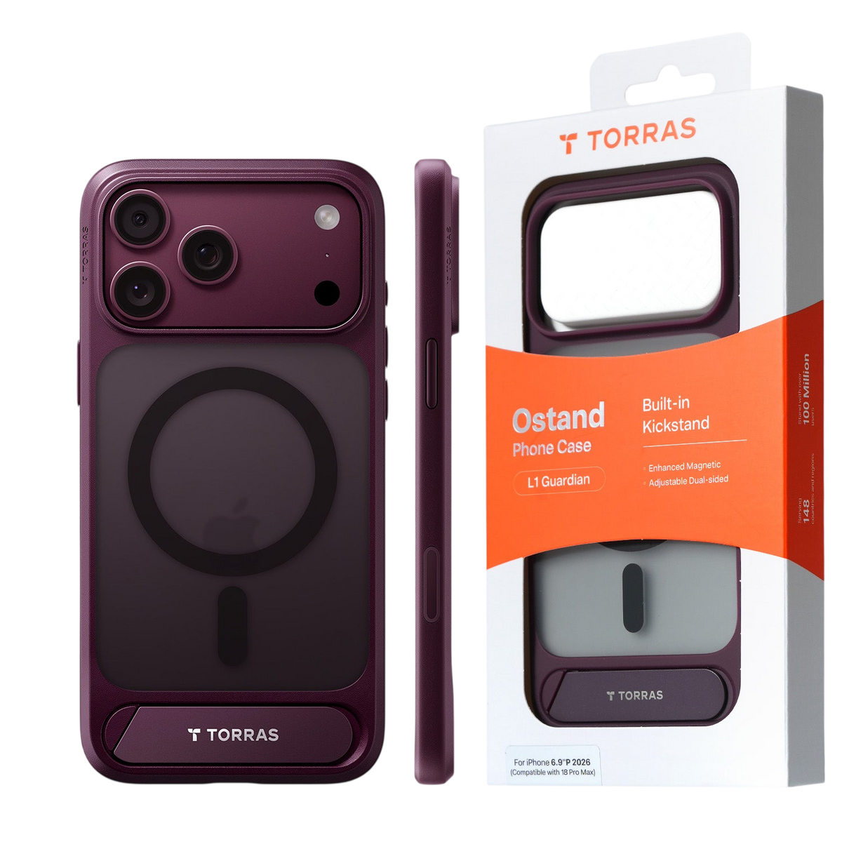 Torras Ostand L1 Case for iPhone 17 Pro Max / iPhone 18 Pro Max - Purple