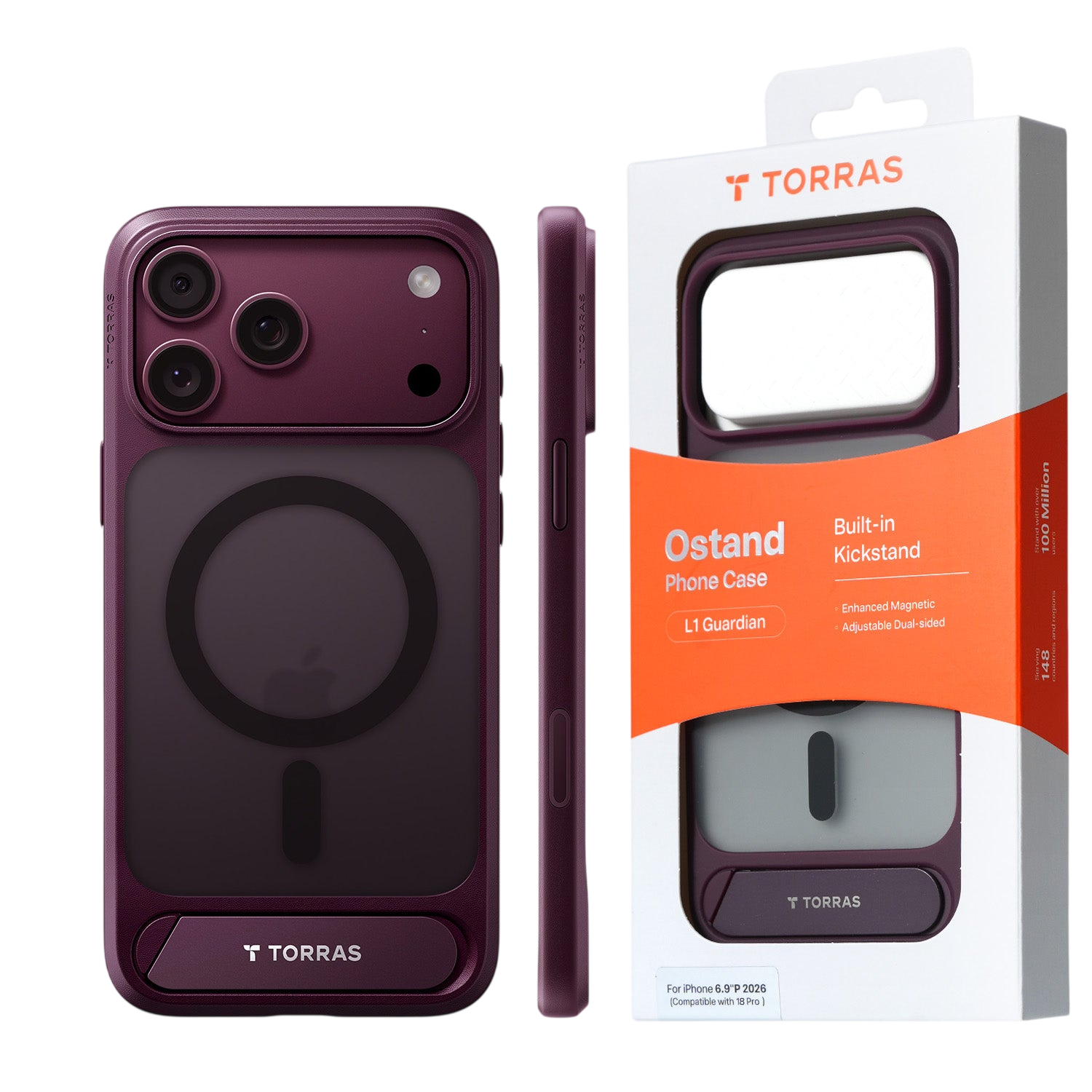 Torras Ostand L1 Case for iPhone 17 Pro / iPhone 18 Pro - Purple