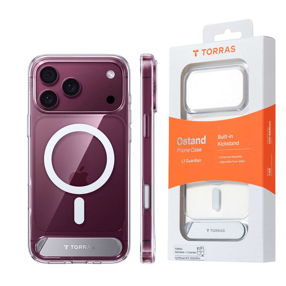 Torras Ostand L1 Case for iPhone 17 Pro / iPhone 18 Pro - Clear