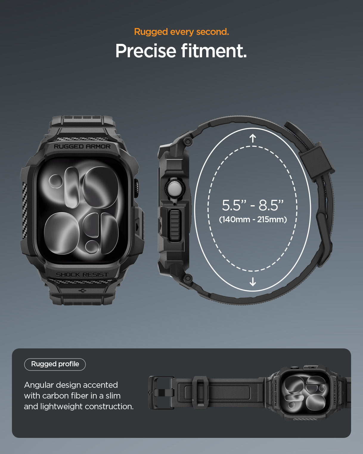 حافظة سبجن روجيد أرمور برو 2 + حزام لساعات أبل ووتش سيريز 11 / 10 46مم