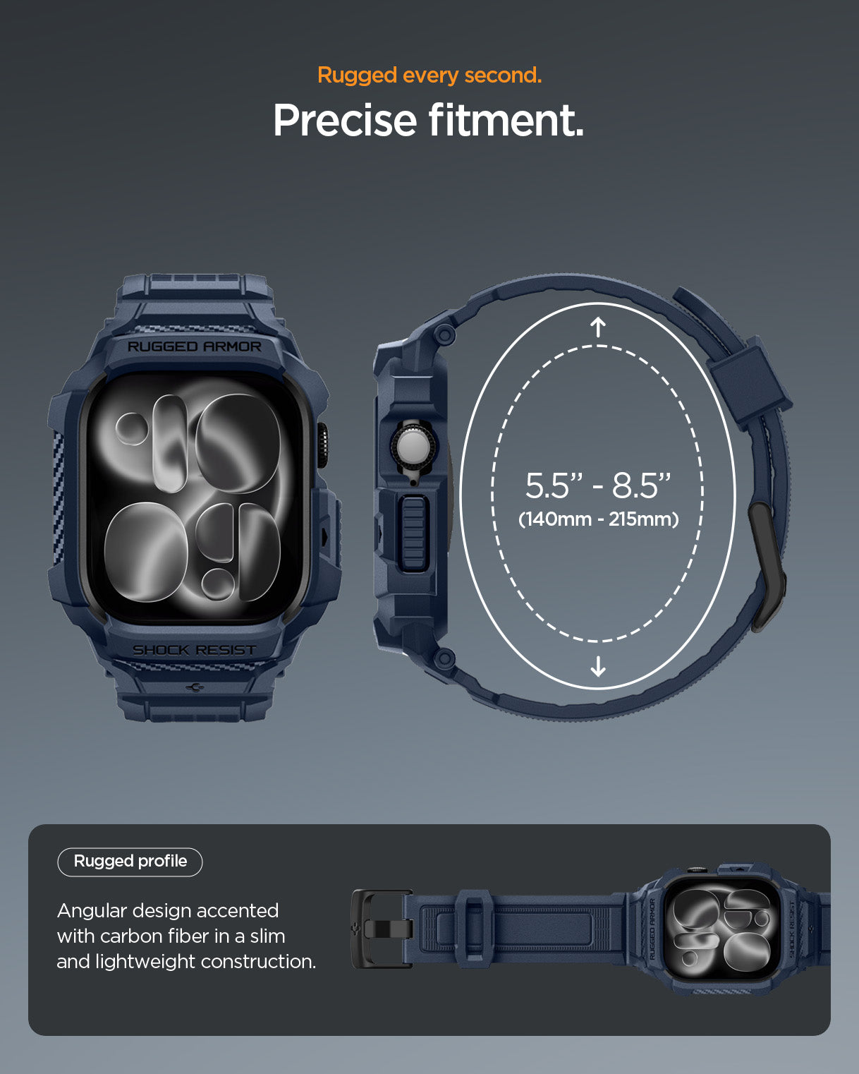 حافظة سبجن روجيد أرمور برو 2 + حزام لساعات أبل ووتش سيريز 11 / 10 46مم
