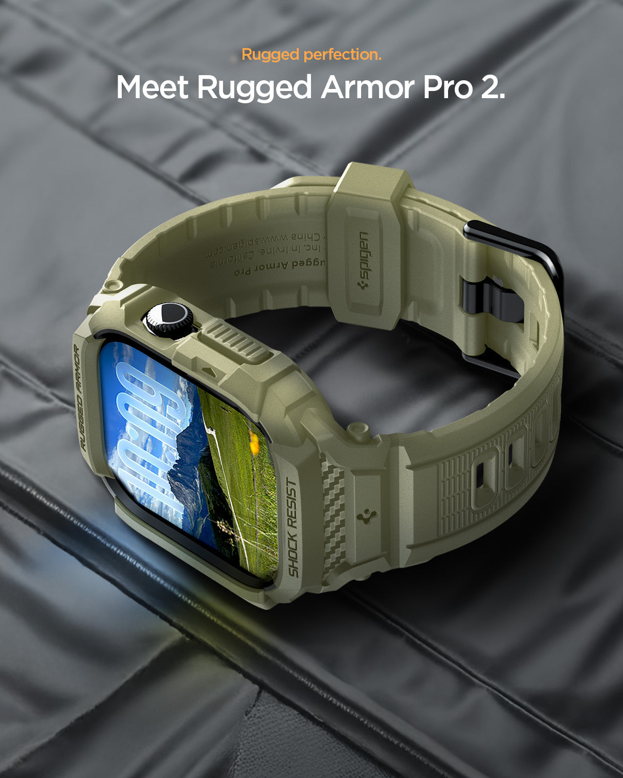 حافظة سبجن روجيد أرمور برو 2 + حزام لساعات أبل ووتش سيريز 11 / 10 46مم