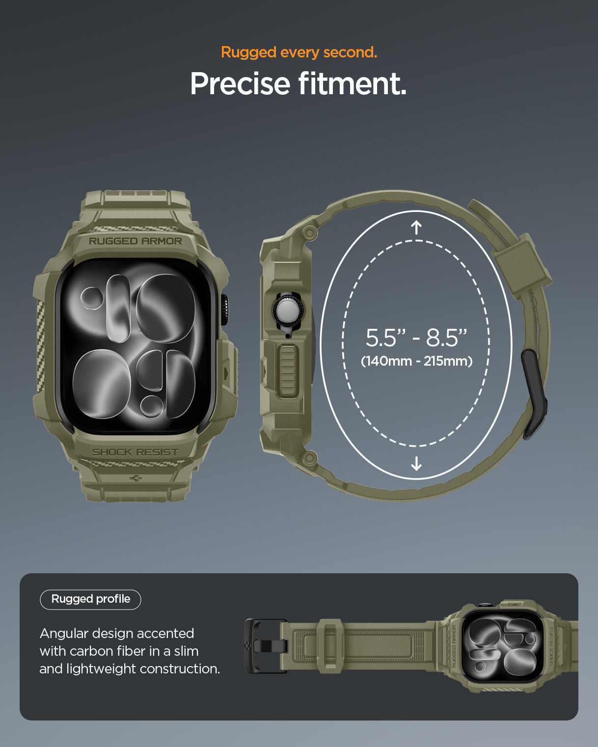 حافظة سبجن روجيد أرمور برو 2 + حزام لساعات أبل ووتش سيريز 11 / 10 46مم
