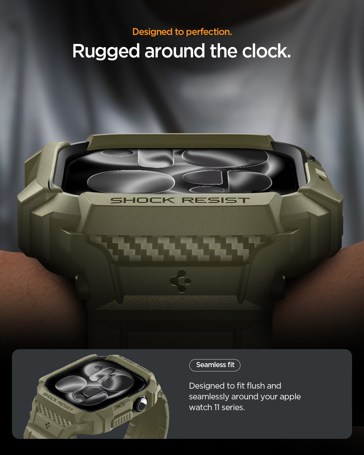 حافظة سبجن روجيد أرمور برو 2 + حزام لساعات أبل ووتش سيريز 11 / 10 46مم