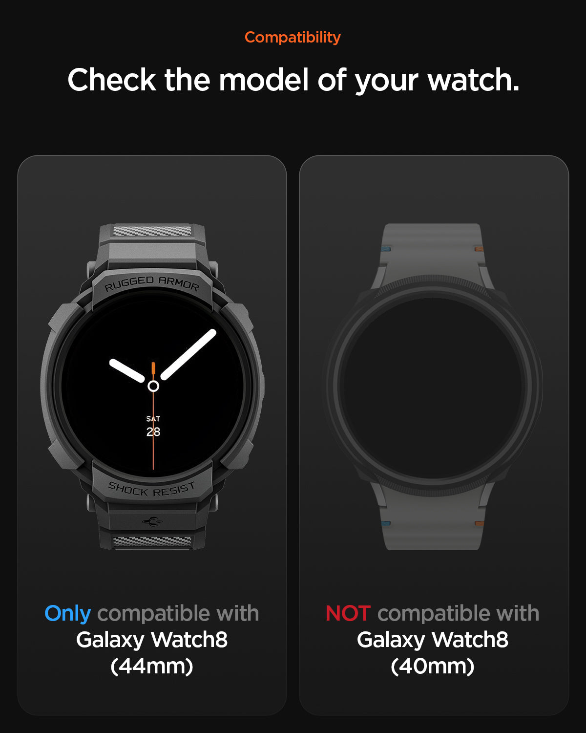 Spigen Rugged Armor Pro (Case + Band) For Samsung Galaxy Watch 8 Series 44mm