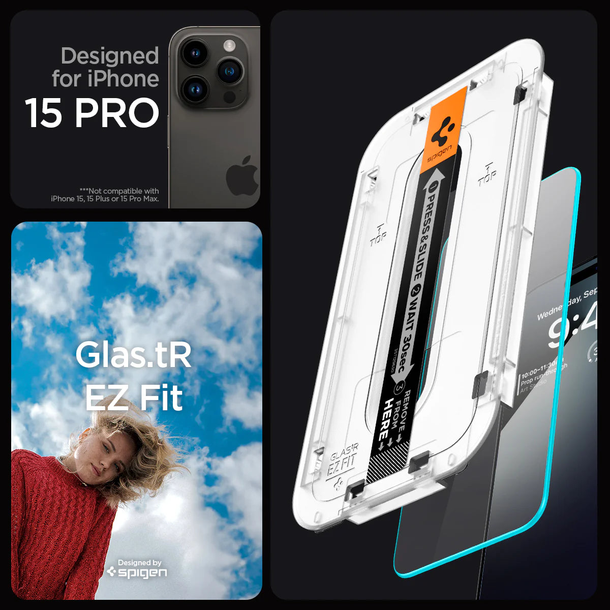 Spigen iPhone 15 Pro Screen Protector EZ FIT GLAS.tR - 2 Pack