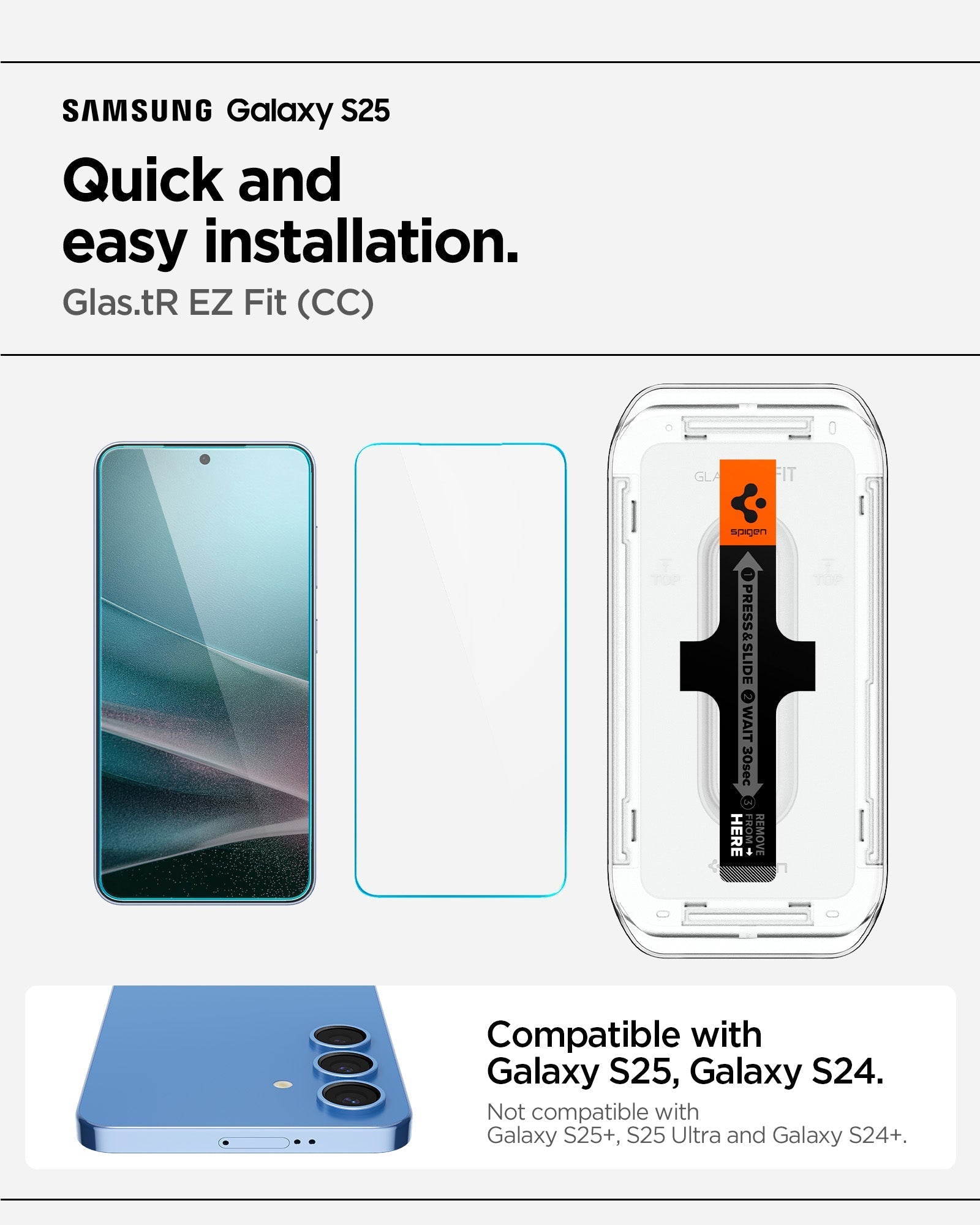 Spigen واقي شاشة GLAS.tR EZ Fit لهاتف Samsung Galaxy S25 Ultra - عبوة من قطعتين