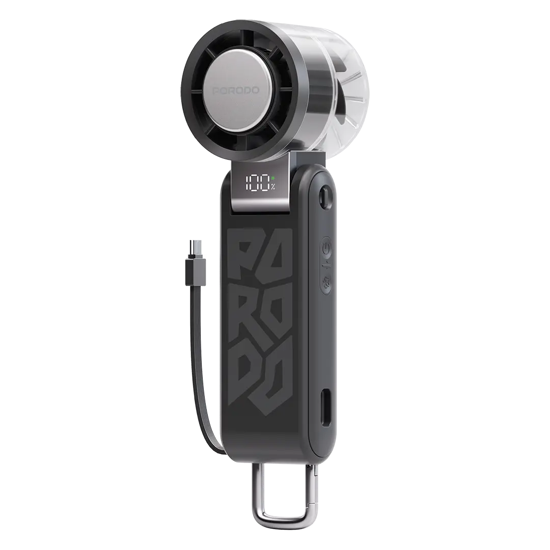 Porodo Chillo Volt Foldable Handheld Fan with Semiconductor Cooling & Power Bank Function - Black