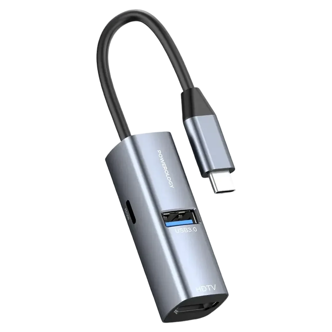 Powerology Aluminum Mini USB-C Hub - Black