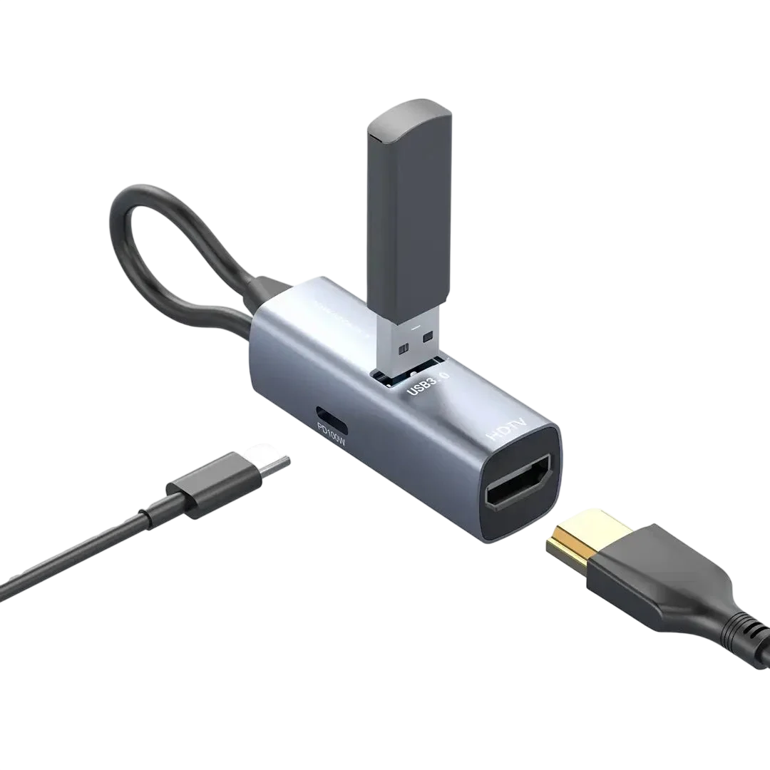 Powerology Aluminum Mini USB-C Hub - Black