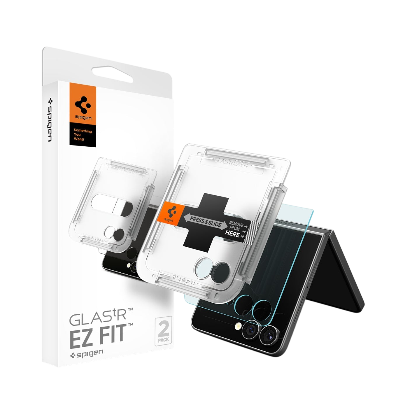 حماية شاشة Spigen GLAS.tR EZ Fit لجهاز Samsung Galaxy Z Flip 7 - عبوة من 2