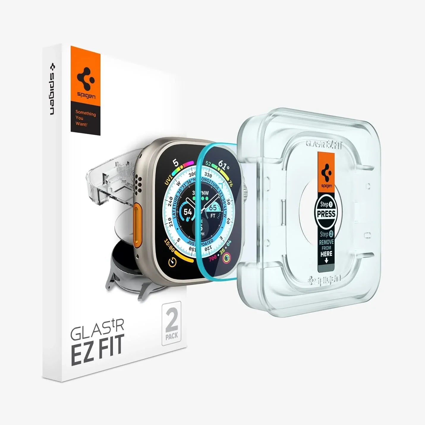 Spigen Apple Watch Ultra 3 / Ultra 2 / Ultra 1 (49mm) Screen Protector EZ FIT Glas.tR - 2 Pack