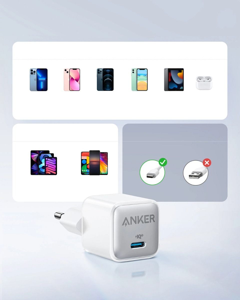 شاحن أنكر 511 USB-C نانو برو 20 واط مع ضمان رسمي لمدة 18 شهرًا
