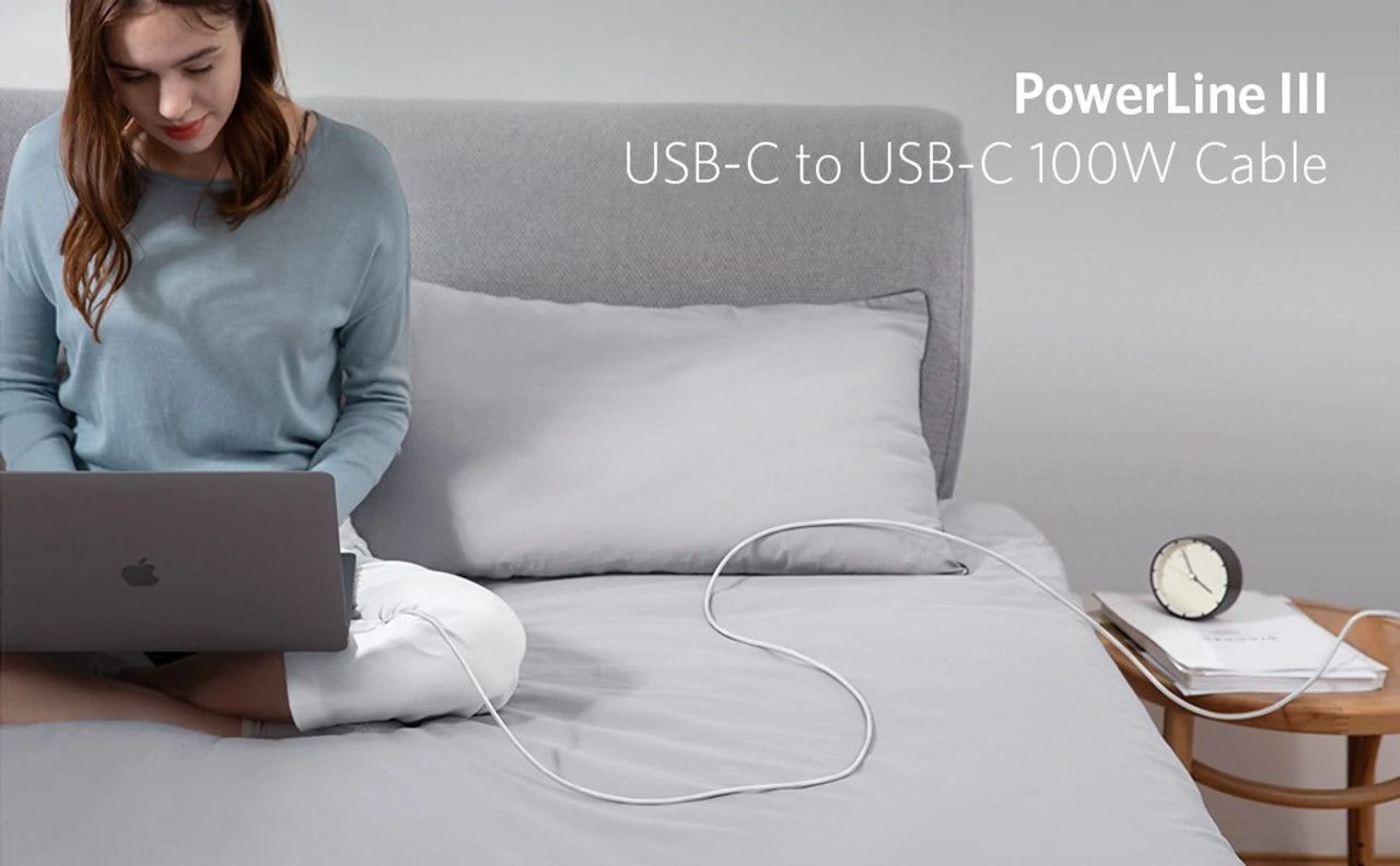 كابل أنكر باورلاين III USB-C إلى USB-C 100W بطول 1.8م - أبيض مع ضمان رسمي لمدة 18 شهرًا
