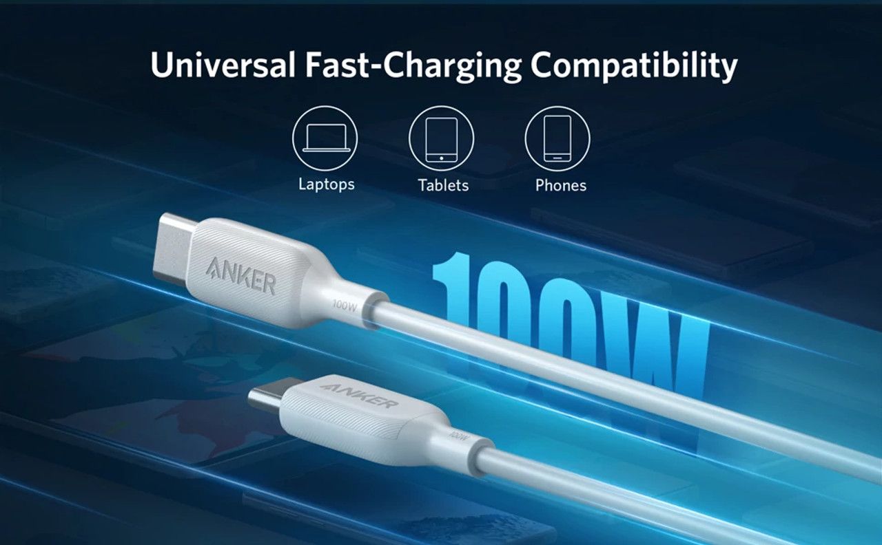 كابل أنكر باورلاين III USB-C إلى USB-C 100W بطول 1.8م - أبيض مع ضمان رسمي لمدة 18 شهرًا