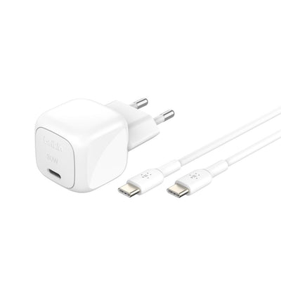 Belkin BoostCharge 30W wall charger with USB-C cable, 2-pin EU plug