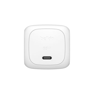 Belkin 65W USB-C wall charger charging laptop and phone