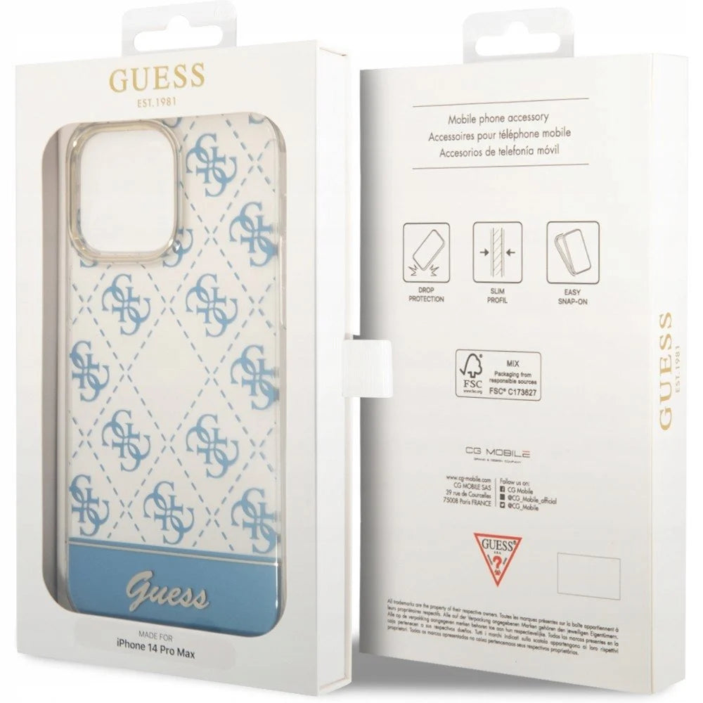 Guess Pattern Script Collection Hard Case Cover for iPhone 14 Pro Max - Blue