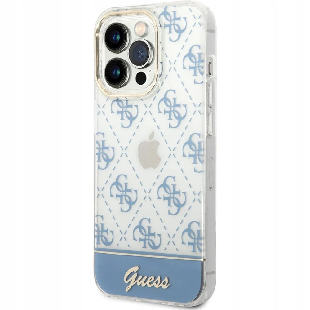 Guess Pattern Script Collection Hard Case Cover for iPhone 14 Pro Max - Blue