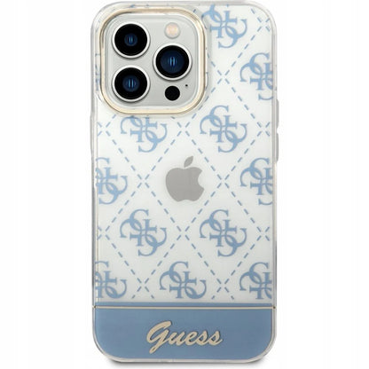 Guess Pattern Script Collection غطاء صلب لجهاز iPhone 14 Pro Max - أزرق