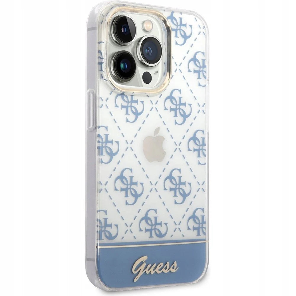 Guess Pattern Script Collection غطاء صلب لجهاز iPhone 14 Pro Max - أزرق