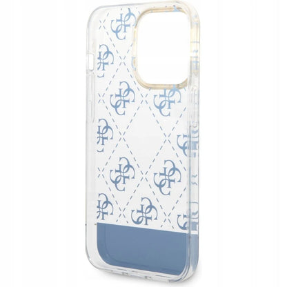 Guess Pattern Script Collection غطاء صلب لجهاز iPhone 14 Pro Max - أزرق