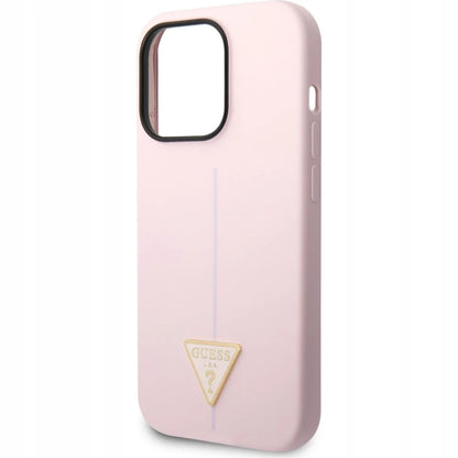 Guess Liquid Silicone Case with Shiny Line & Metal Triangle logo for iPhone 14 Pro Max