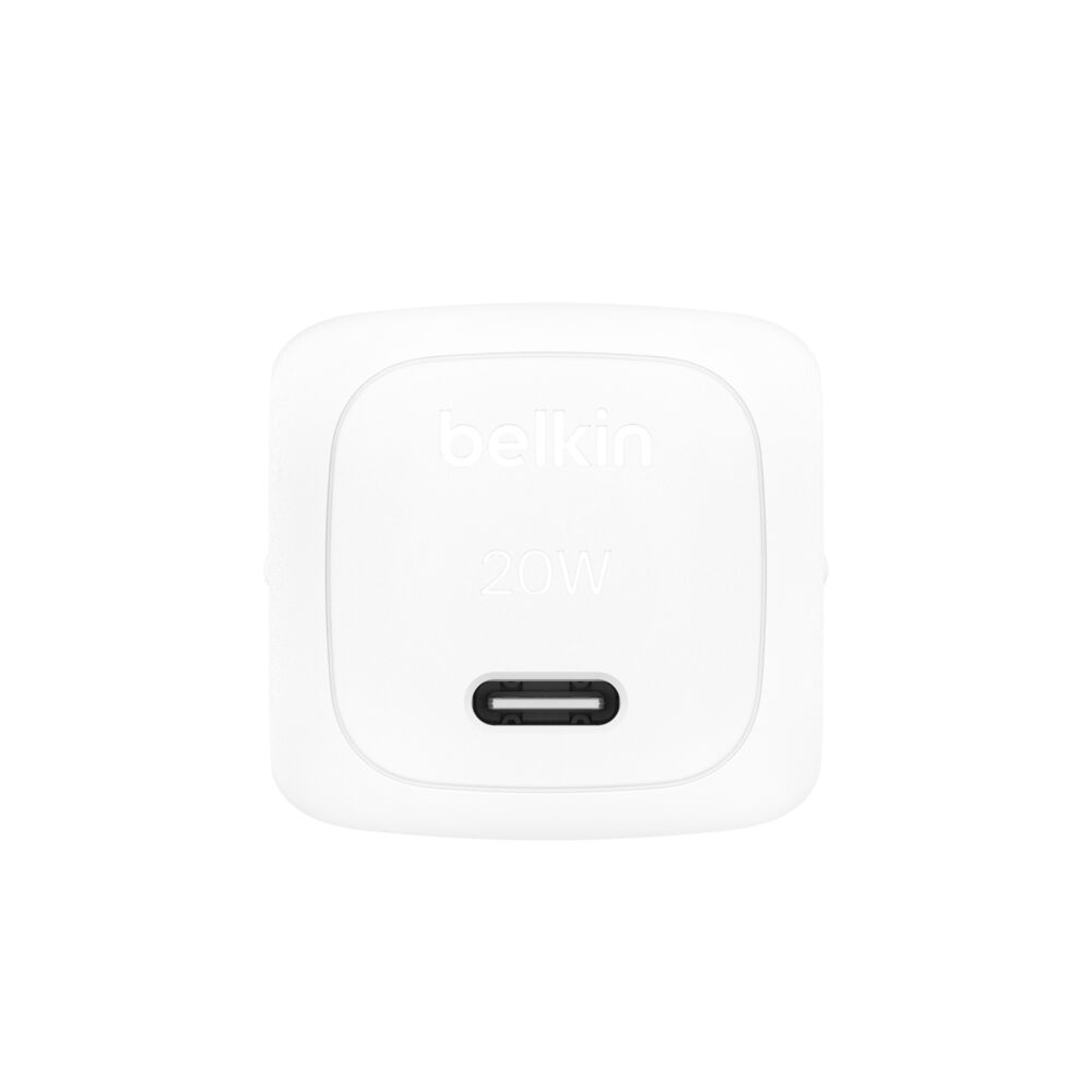 Belkin 20W USB-C wall charger 2-pin EU plug side view