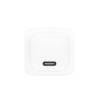Belkin 20W USB-C wall charger 2-pin EU plug side view