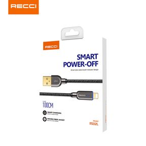 Recci Smart Power-off Fast Charging Cable USB to Lightning with LED 1M - أسود