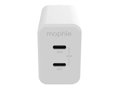 شاحن Mophie Speedport السريع بمنفذي USB-C 45 وات - أبيض