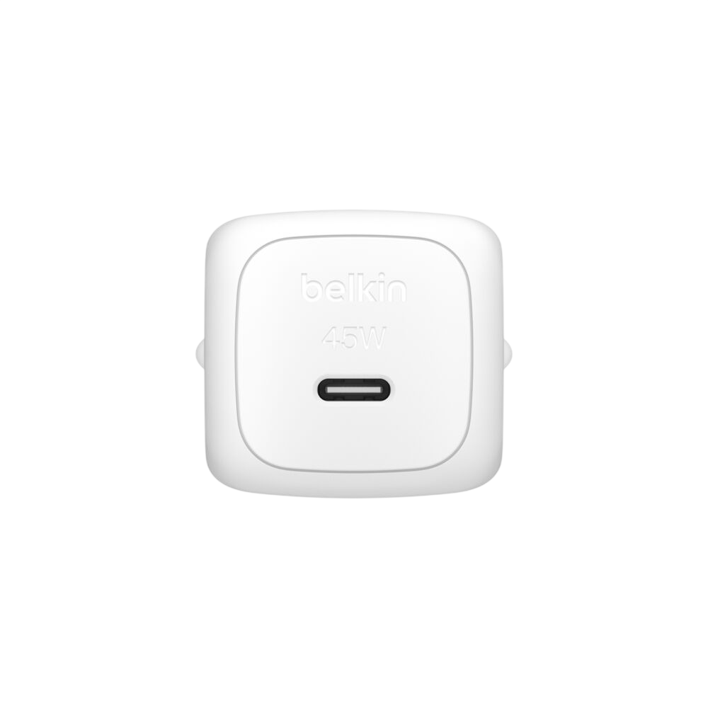 Belkin 45W USB-C wall charger with 2-pin EU plug detail