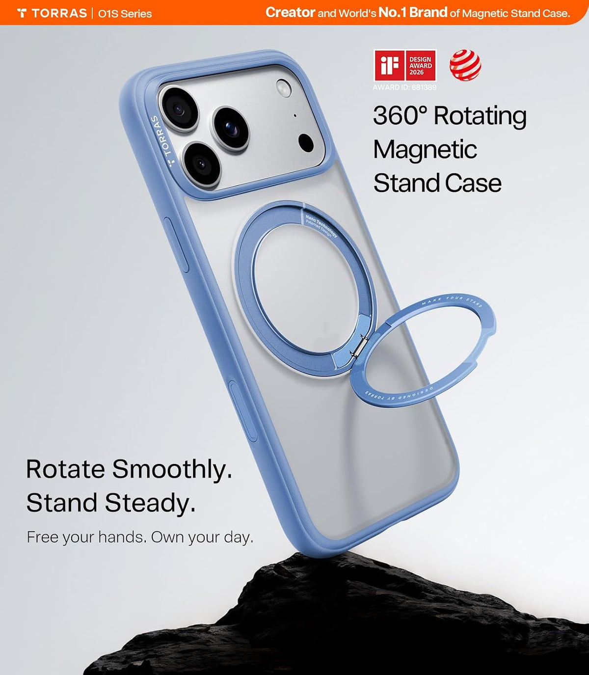 Torras Ostand O1 Guardian Case for iPhone 18 Pro - Blue 