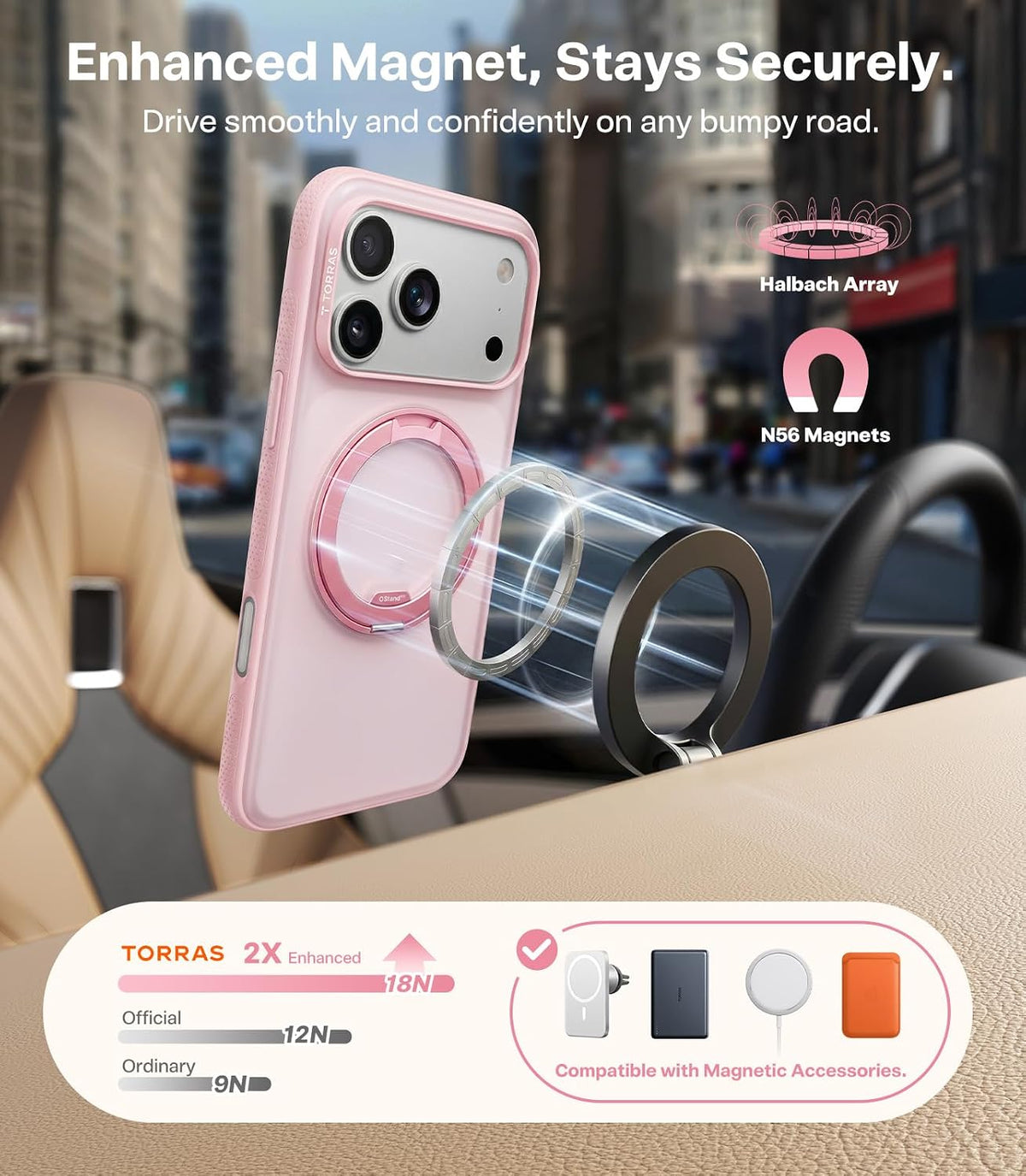 Torras Ostand O3 Light Case for iPhone 18 Pro Max - Pink 